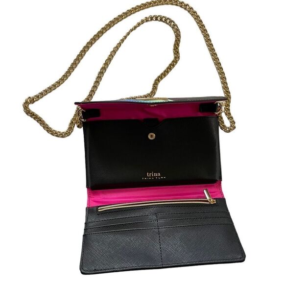 TRINA TURK Black Multi Colored Watercolor Chain Crossbody Purse - Picture 6 of 6